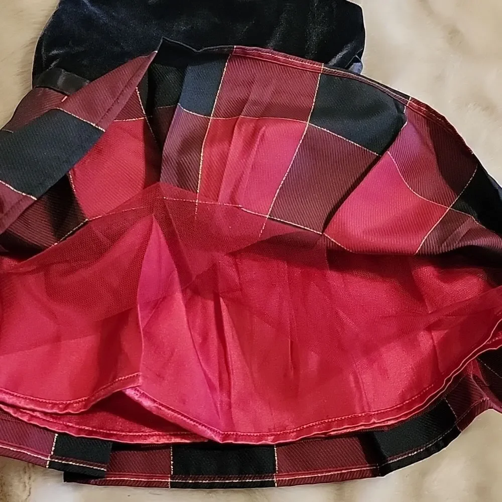 The CHILDREN'S PLACE BLACK AND RED PLAID DRESS WITH VELVETEEN BODICE, SZ 12-18 M